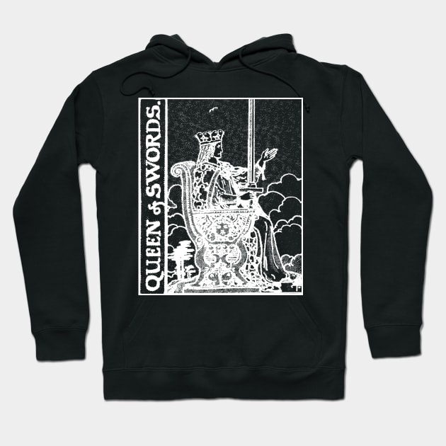 Queen of Swords Tarot Card Rider Waite Black and White Hoodie by AbundanceSeed